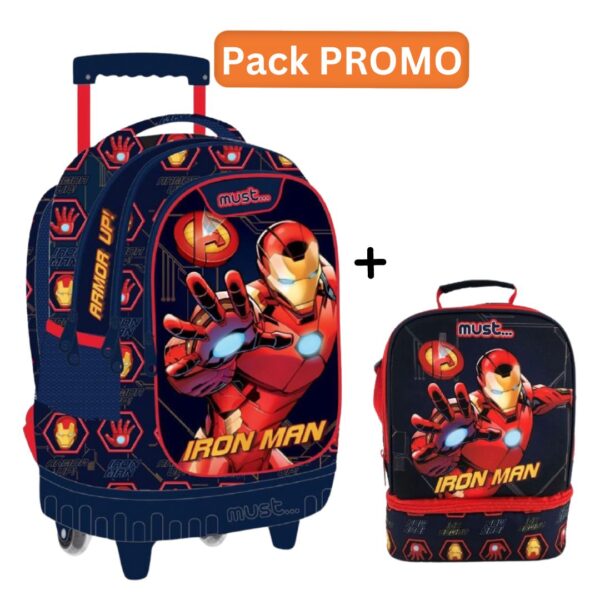 PACK Cartable à roulettes + Sac a repas MUST Iron Man 45 cm