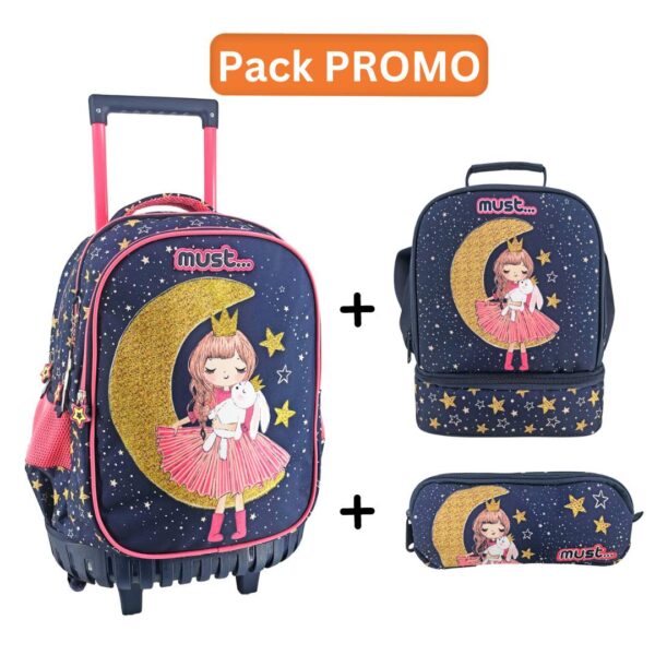 PACK Cartable à roulettes + Sac a repas + Trousse MUST Moon Girl 45 cm